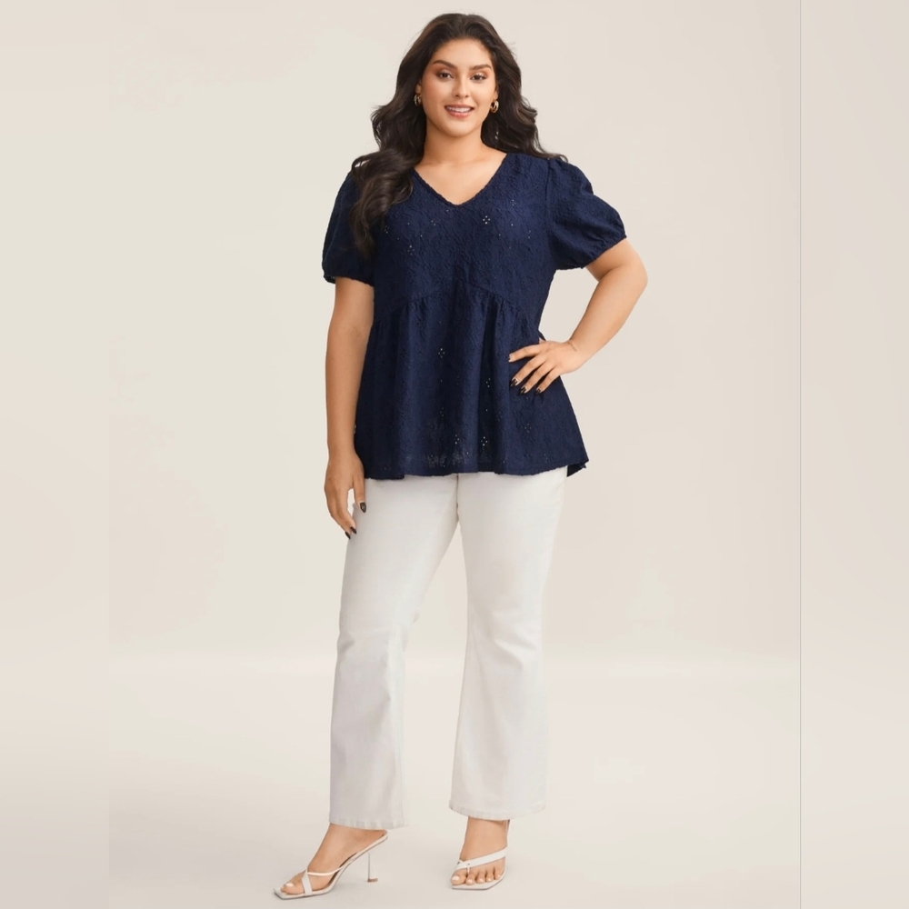 BNWT Bloomchic Navy Back Tie Bow Lace Peplum Top 14‑16 Romantic Boho - Picture 5 of 13